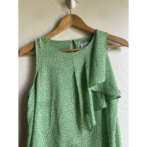 HD in Paris US 4 Green White Flutter Ruffle Top Floral Sleeveless 100% Polyester - Picture 10 of 10